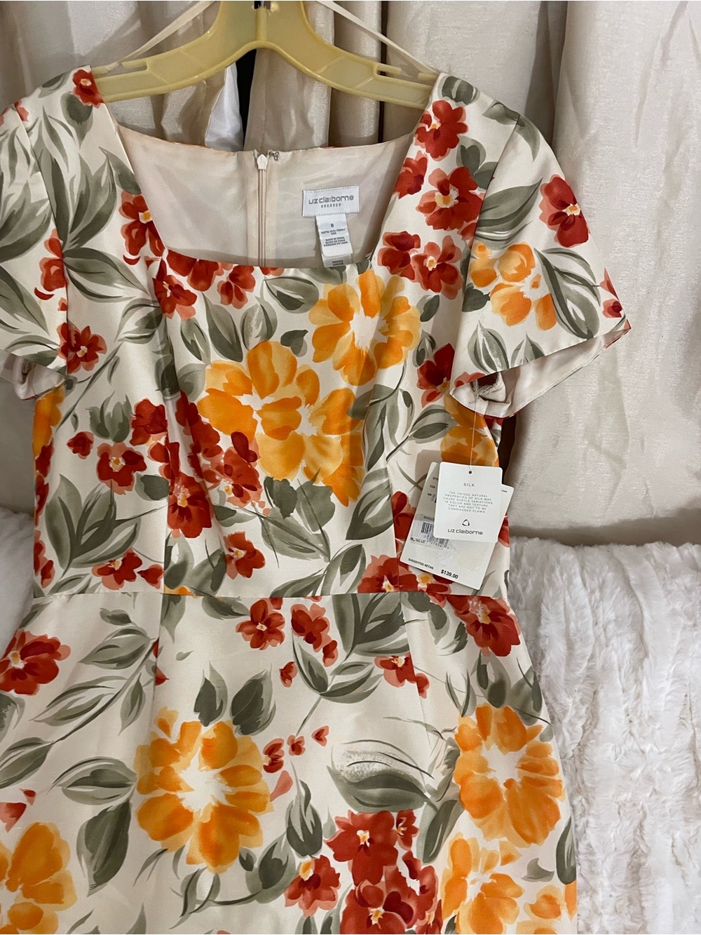 Liz Claiborne Vintage Cream Fit-and-Flare Dress with Orange & Red  Floral Print